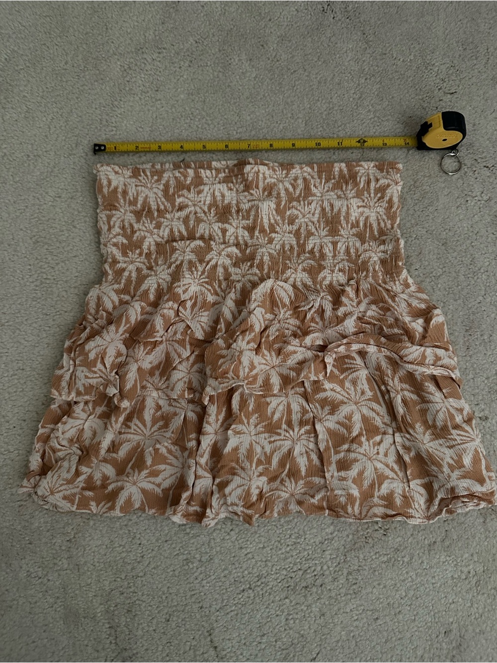 Rip Curl Beige and White Palm-Print Smocked Mini Skirt
